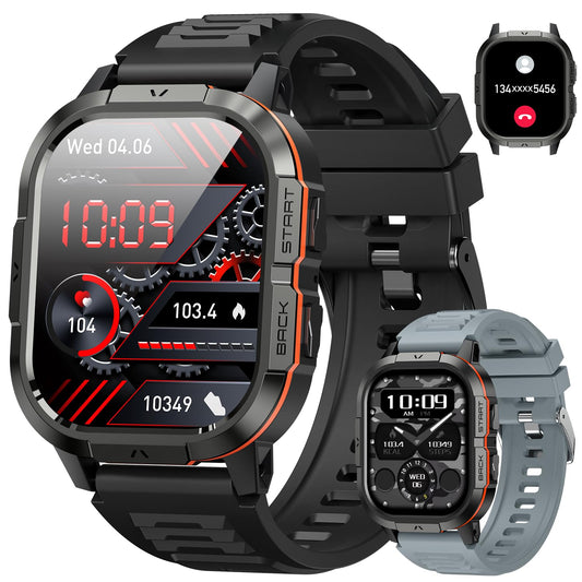 Smart Watch for Men Fitness Tracker: Make/Answer Call Military Smart Watches for Men Digital Watches Run Waterproof Smartwatch Android Phones iPhone Samsung Compatible Heart Rate Monitor Orange Black