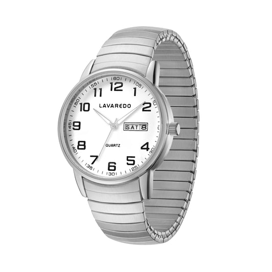 VTAIGE Silver Watches for Men with Easy to Read Dial Waterproof Analog Watch Elegant Mens Watch - Stainless Steel Expansion Band Stylish Christmas & Birthday Gifts for Men 6.5inch