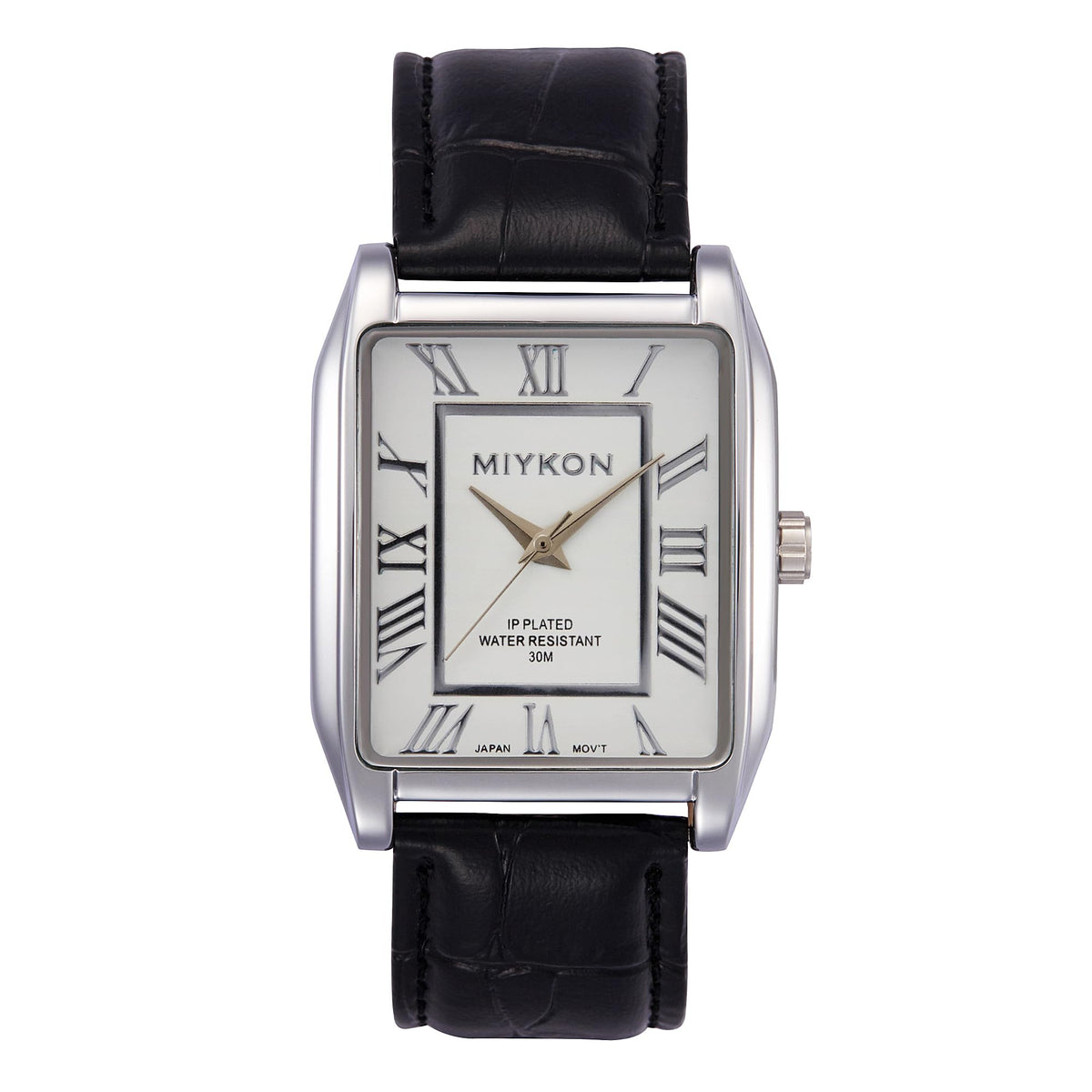 Classic Rectangular Black Genuine Leather Strap Watches for Men - 38mm Ion-Polished Men Watches with Scratch Resistant Glass - 100ft Water Resistant Mens Wrist Watches (Silver Case White Dial Roman Numerals)